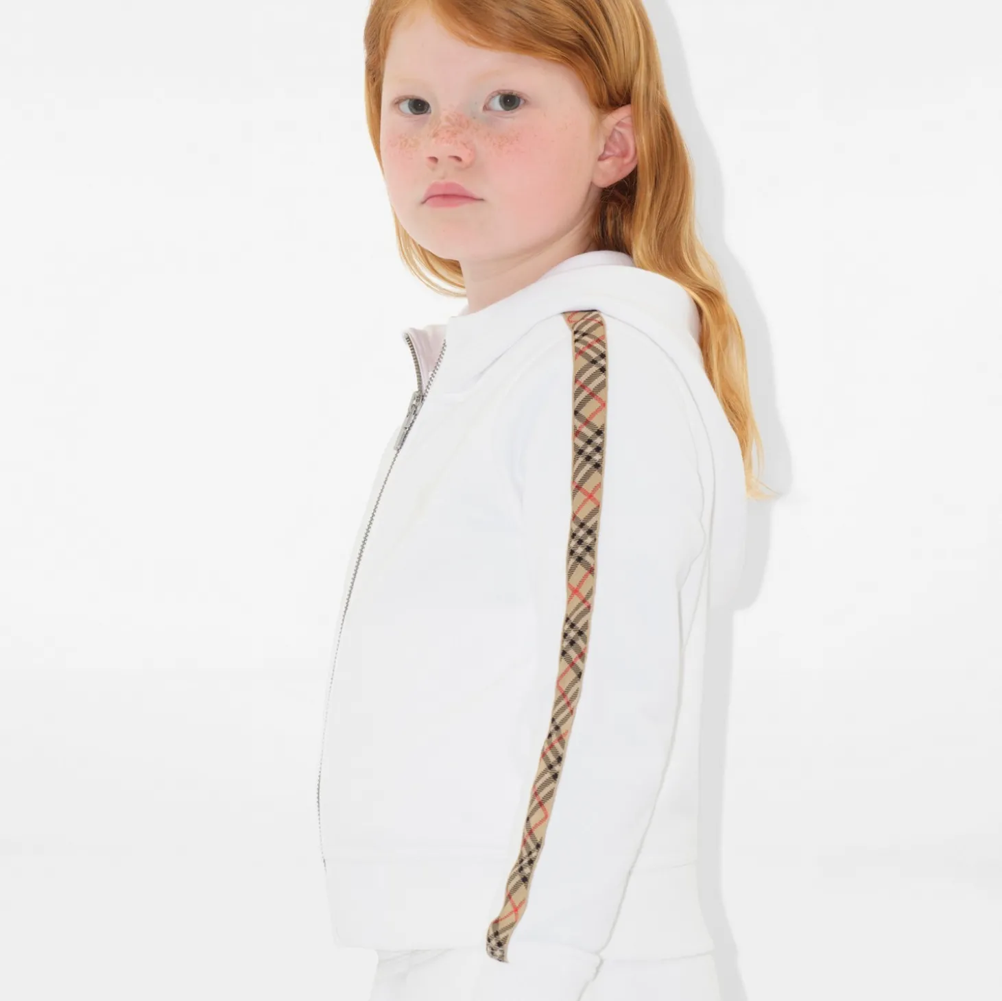 Check Trim Cotton Zip Hoodie