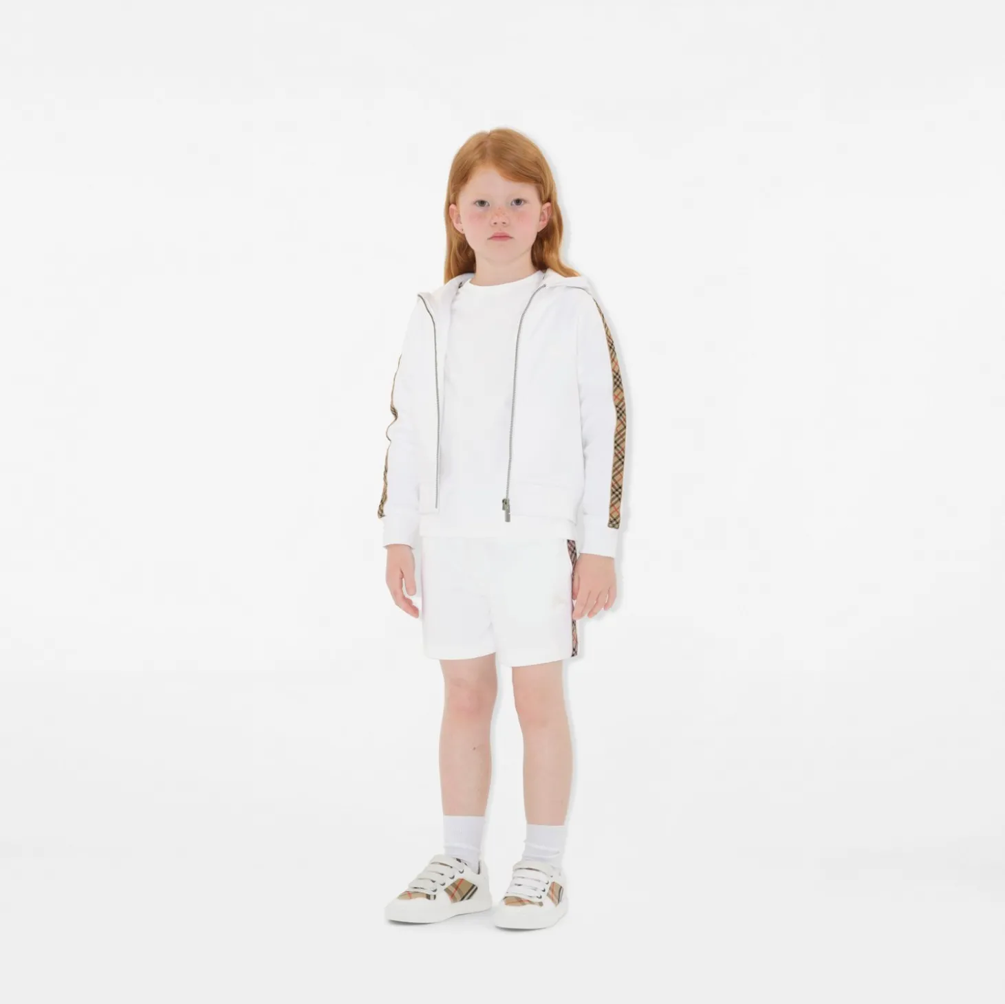 Check Trim Cotton Zip Hoodie