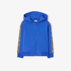 Check Trim Cotton Zip Hoodie