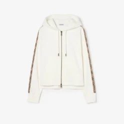 Check Trim Cotton Zip Hoodie