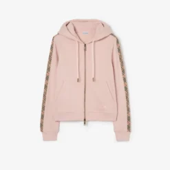 Check Trim Cotton Zip Hoodie