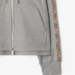 Check Trim Cotton Zip Hoodie