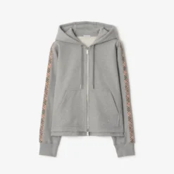Check Trim Cotton Zip Hoodie