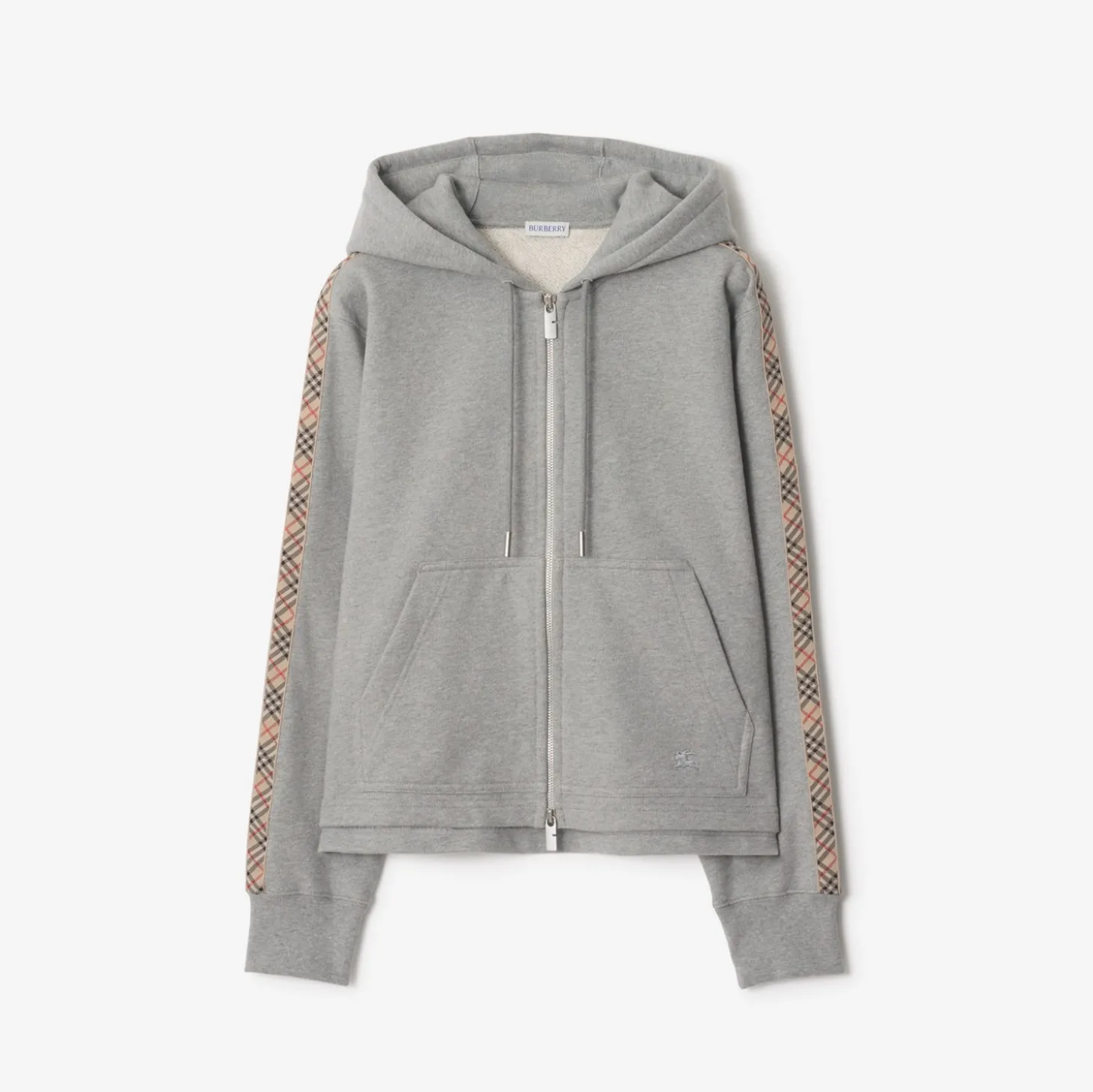 Check Trim Cotton Zip Hoodie