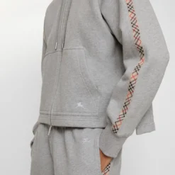 Check Trim Cotton Zip Hoodie