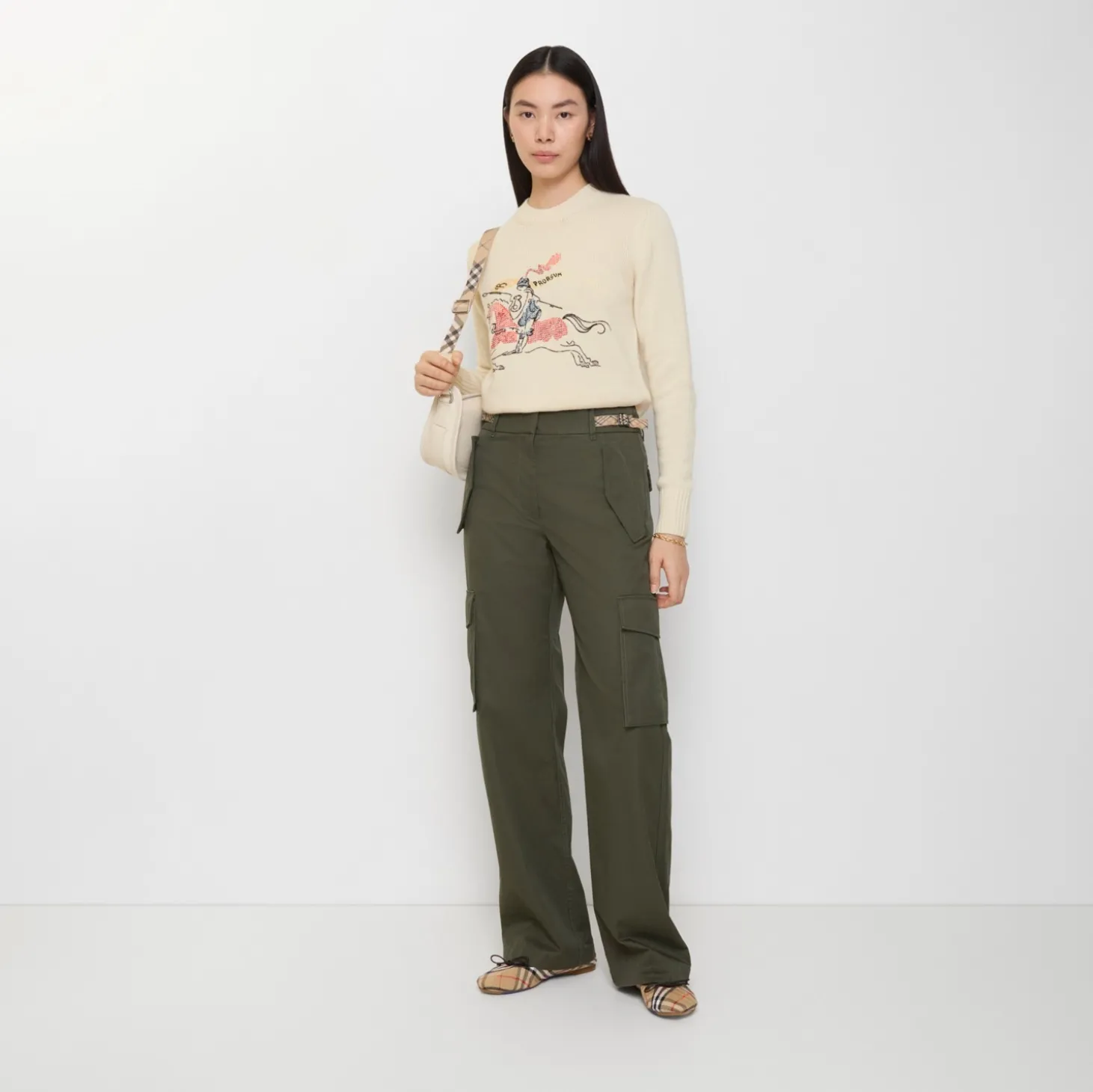 Check Trim Gabardine Cargo Trousers