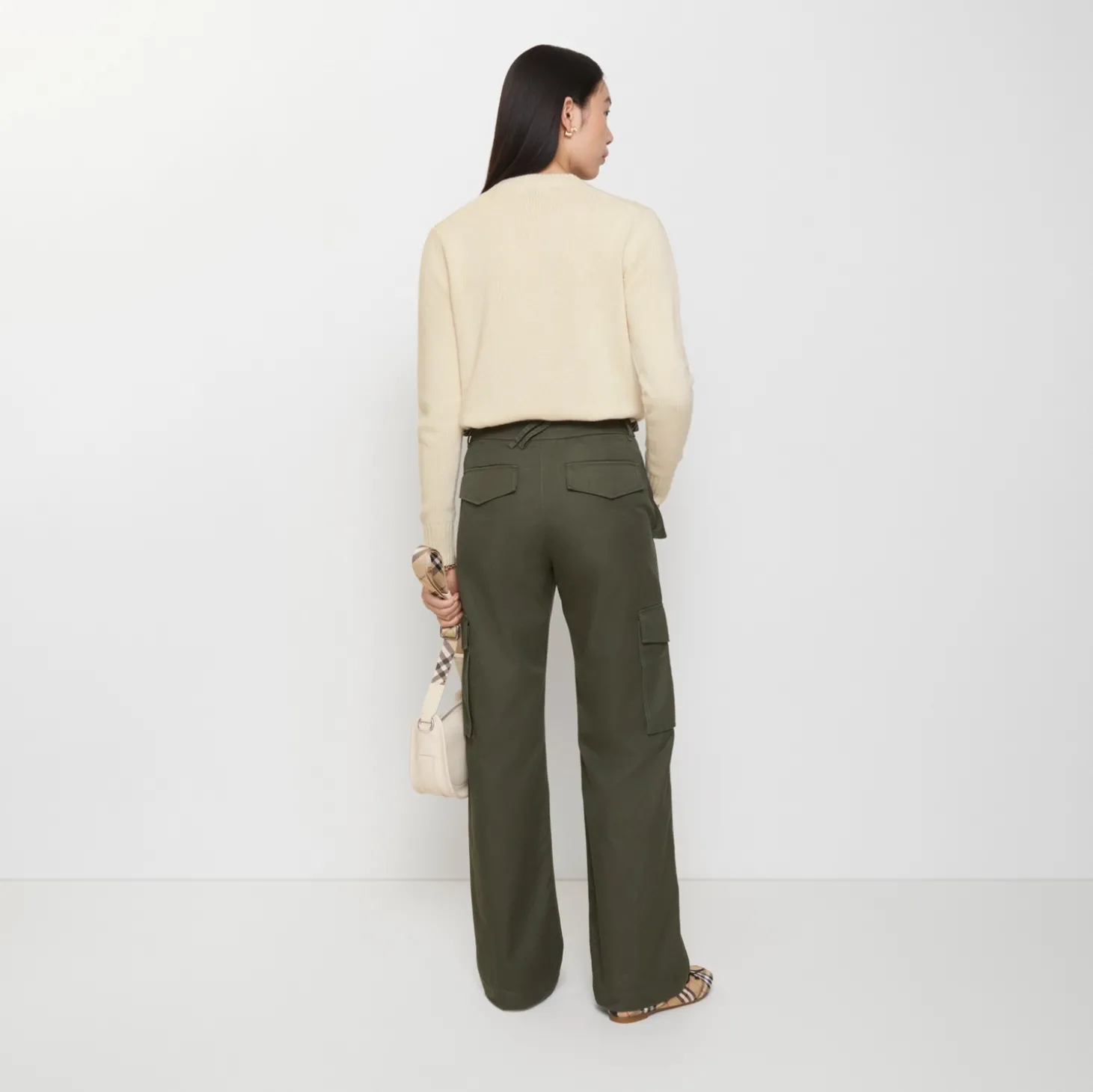Check Trim Gabardine Cargo Trousers