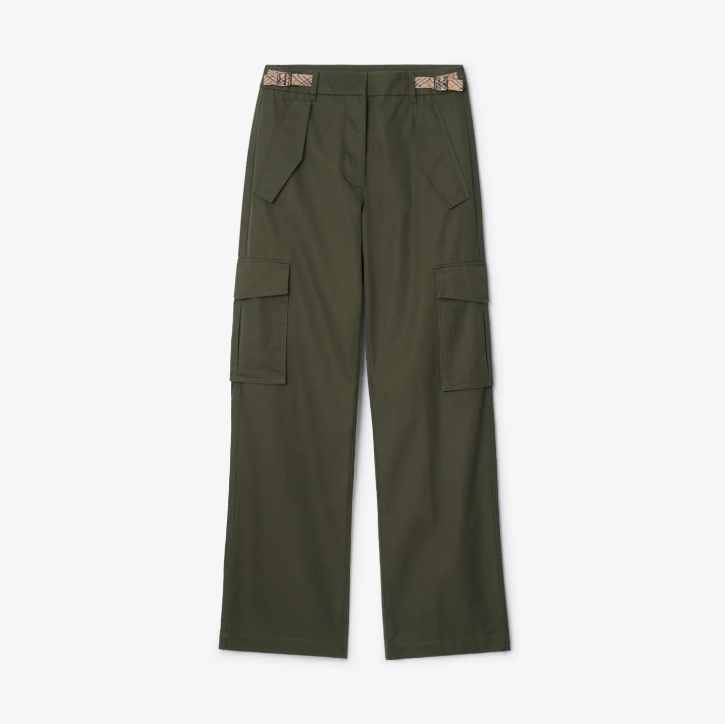 Check Trim Gabardine Cargo Trousers