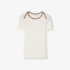 Check Trim Stretch Cotton T-shirt