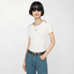 Check Trim Stretch Cotton T-shirt