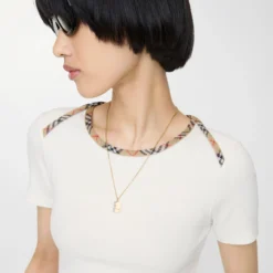 Check Trim Stretch Cotton T-shirt