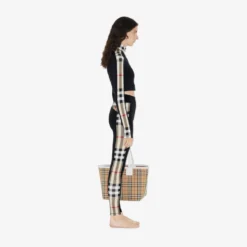 Check Trim Stretch Jersey Leggings