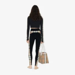 Check Trim Stretch Jersey Leggings