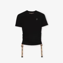 Check Trim Stretch Modal Cashmere T-shirt