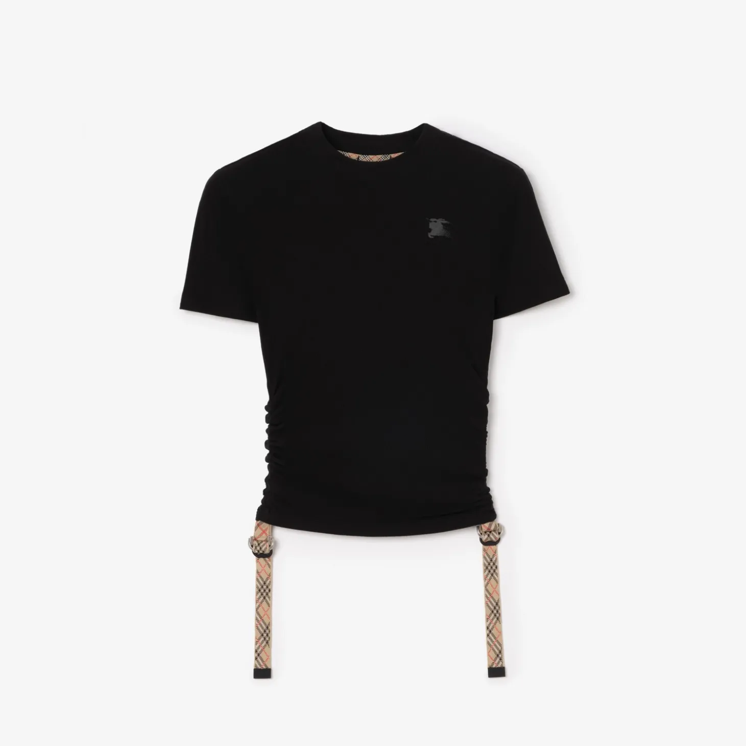 Check Trim Stretch Modal Cashmere T-shirt