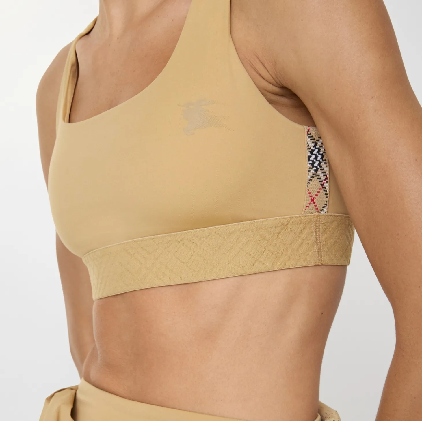 Check Trim Stretch Nylon Bra Top
