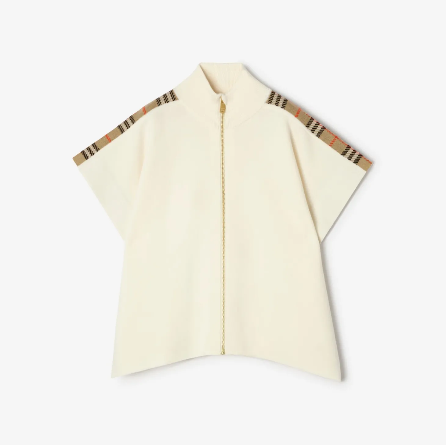 Check Trim Wool Cape