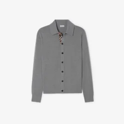Check Trim Wool Cardigan