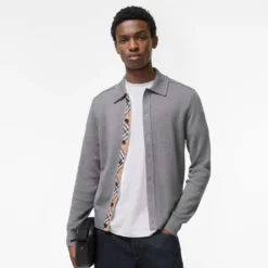 Check Trim Wool Cardigan