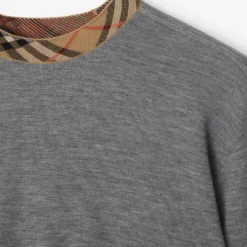 Check Trim Wool Sweater