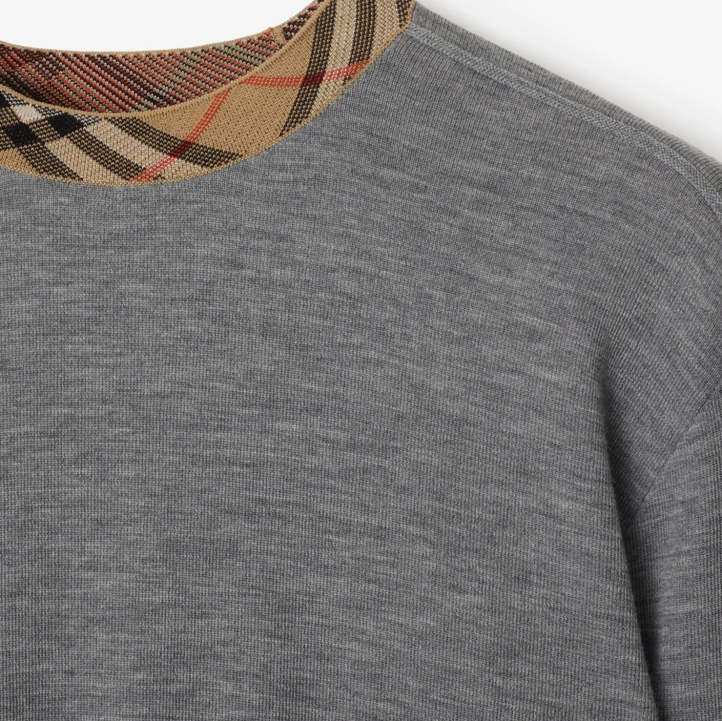 Check Trim Wool Sweater