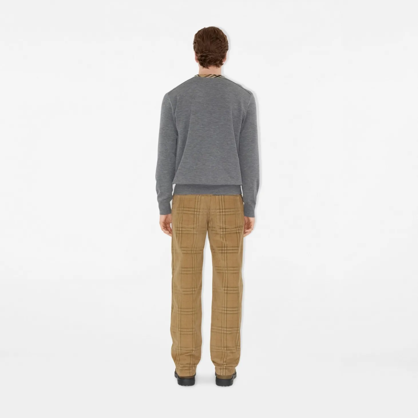 Check Trim Wool Sweater