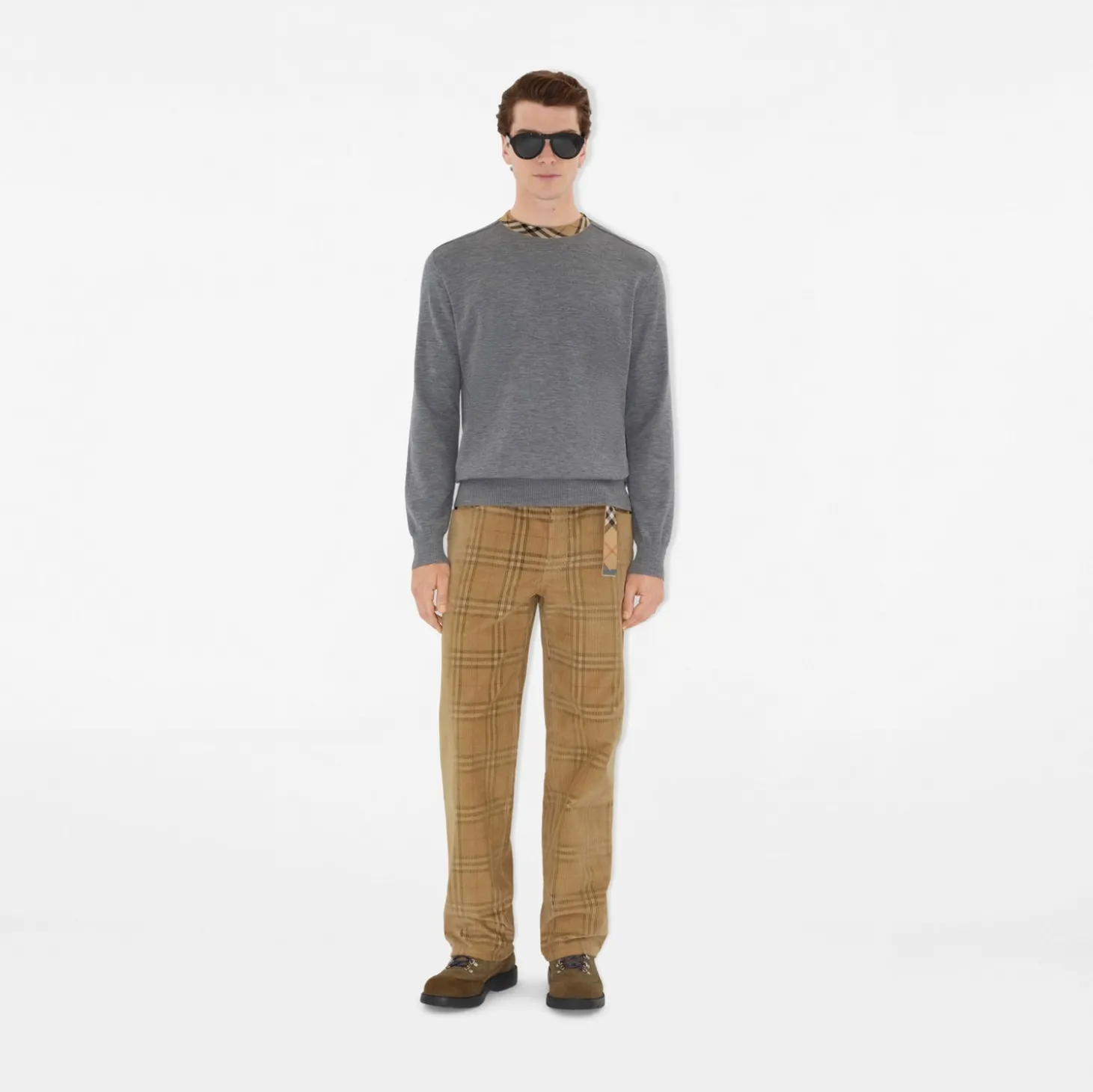 Check Trim Wool Sweater