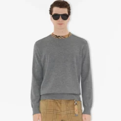 Check Trim Wool Sweater