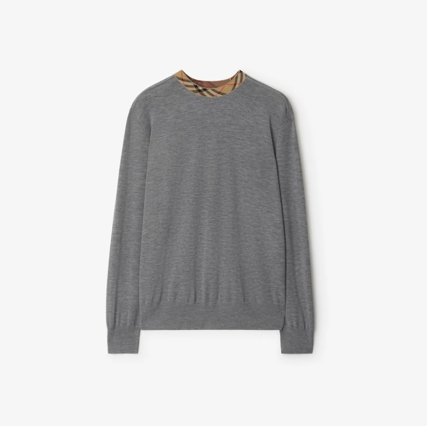 Check Trim Wool Sweater