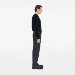 Check Trim Wool Sweater