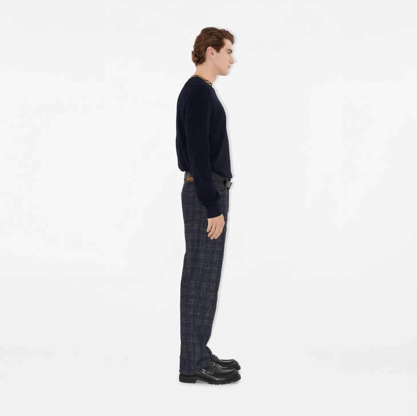 Check Trim Wool Sweater