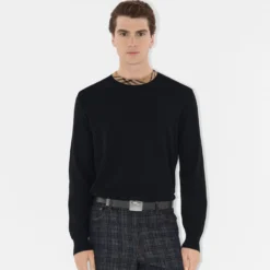 Check Trim Wool Sweater