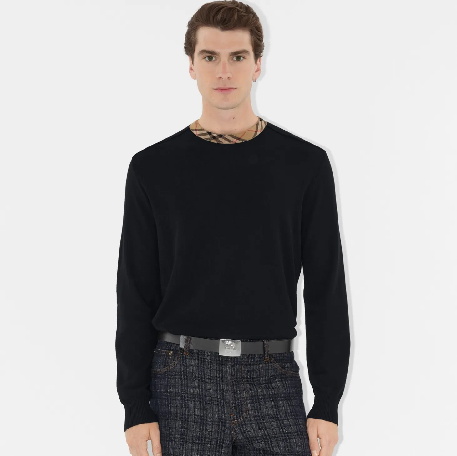 Check Trim Wool Sweater