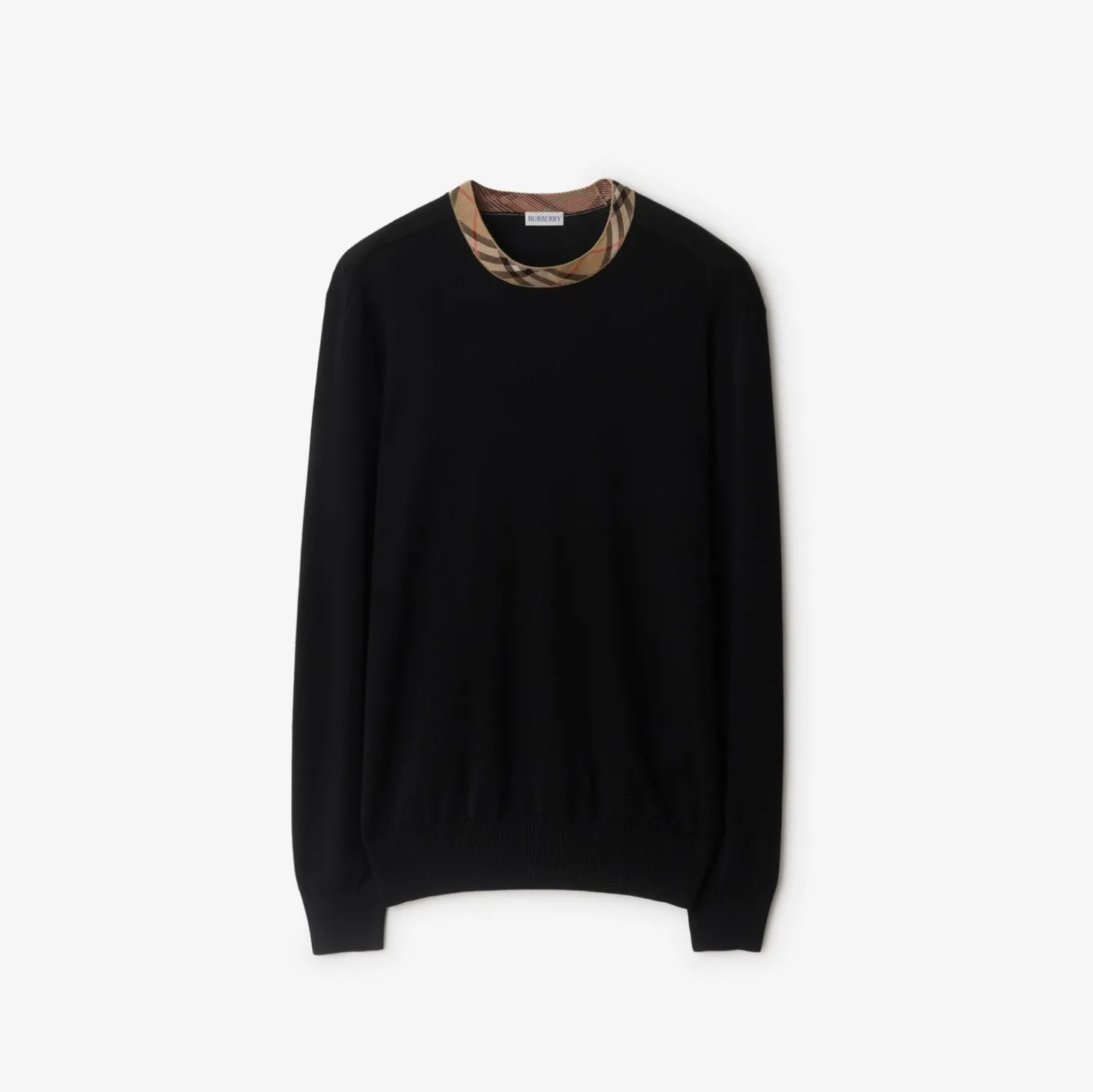 Check Trim Wool Sweater