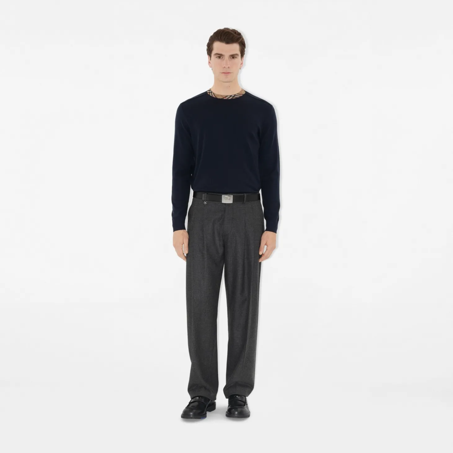Check Trim Wool Sweater