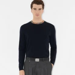 Check Trim Wool Sweater