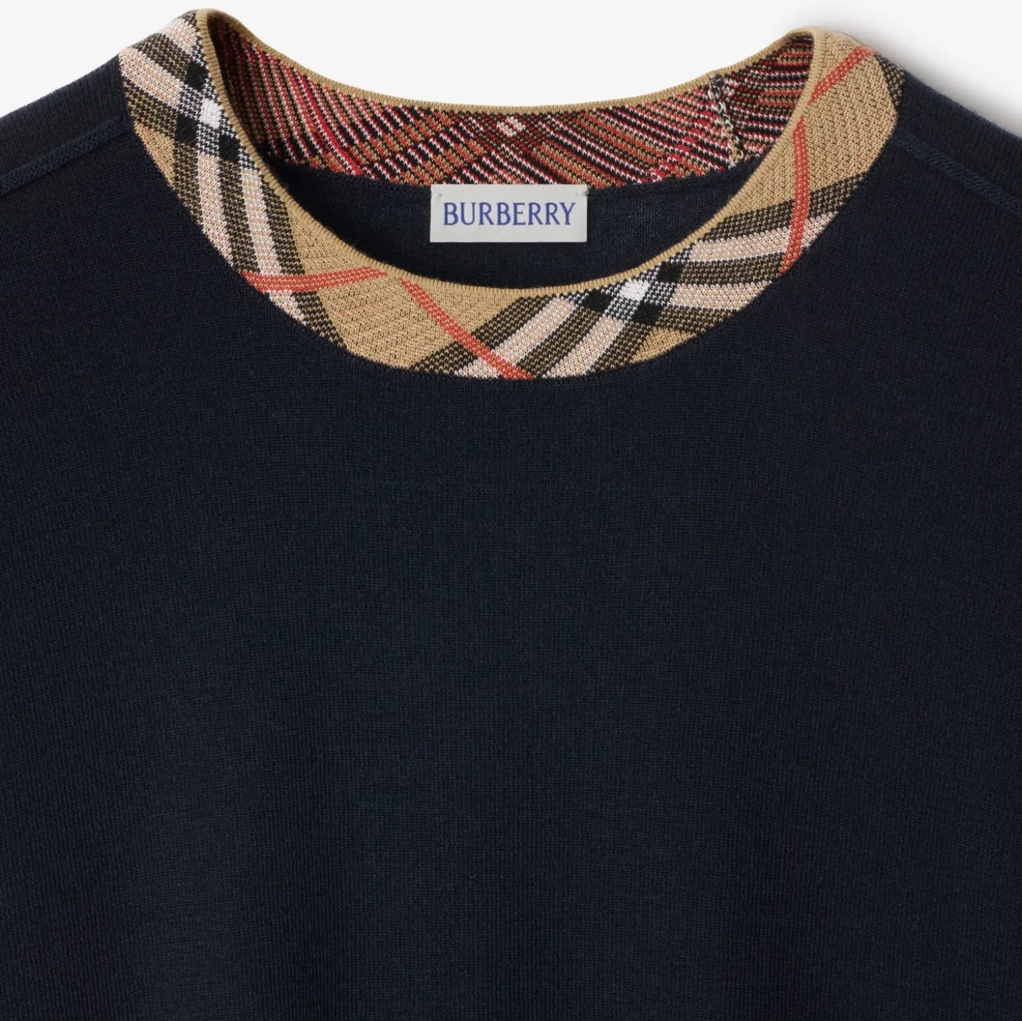 Check Trim Wool Sweater