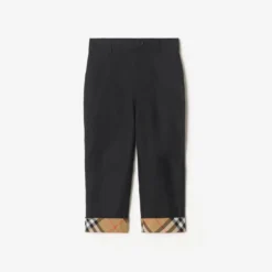 Check Turn-up Cotton Trousers