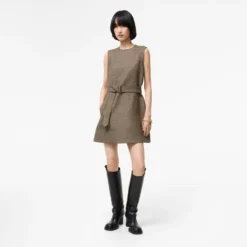 Check Wool Linen Blend Dress
