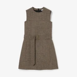 Check Wool Linen Blend Dress