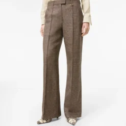 Check Wool Linen Blend Tailored Trousers