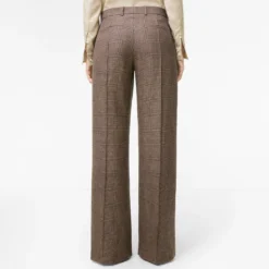 Check Wool Linen Blend Tailored Trousers