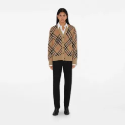 Check Wool Mohair Blend Cardigan