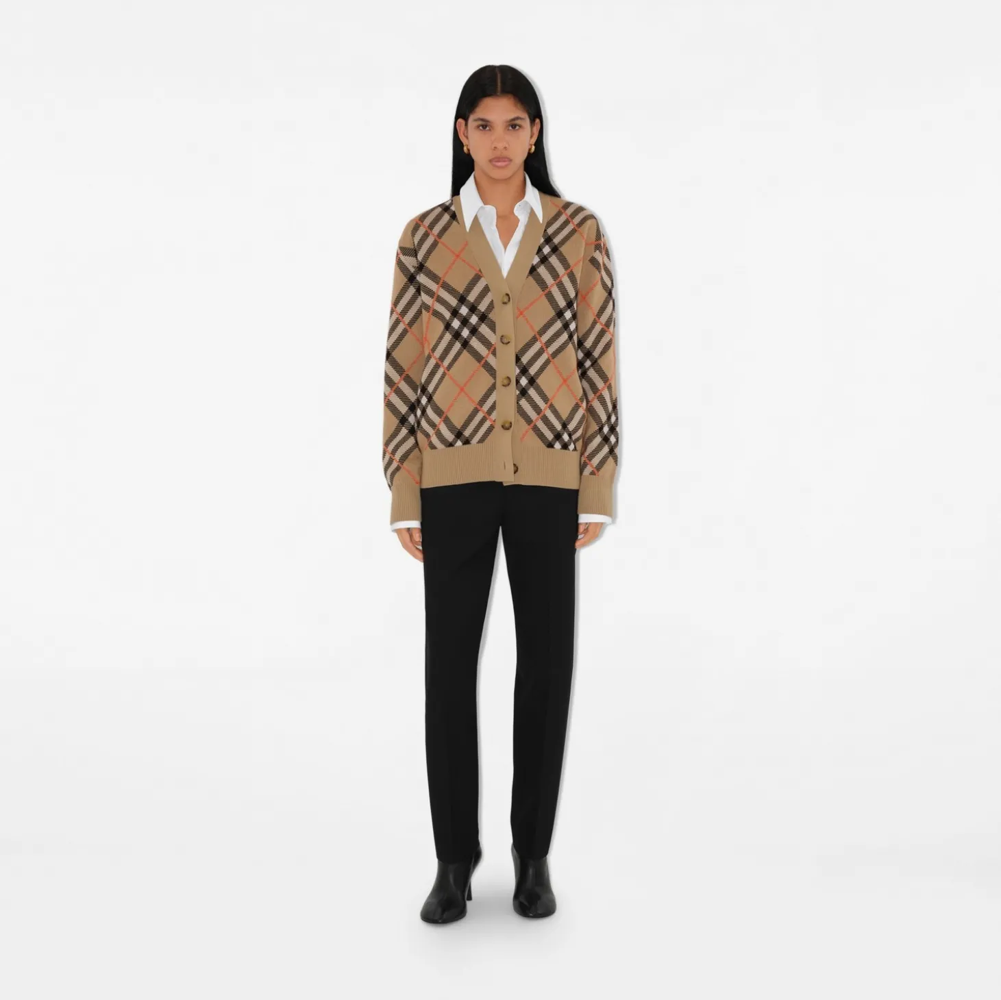 Check Wool Mohair Blend Cardigan