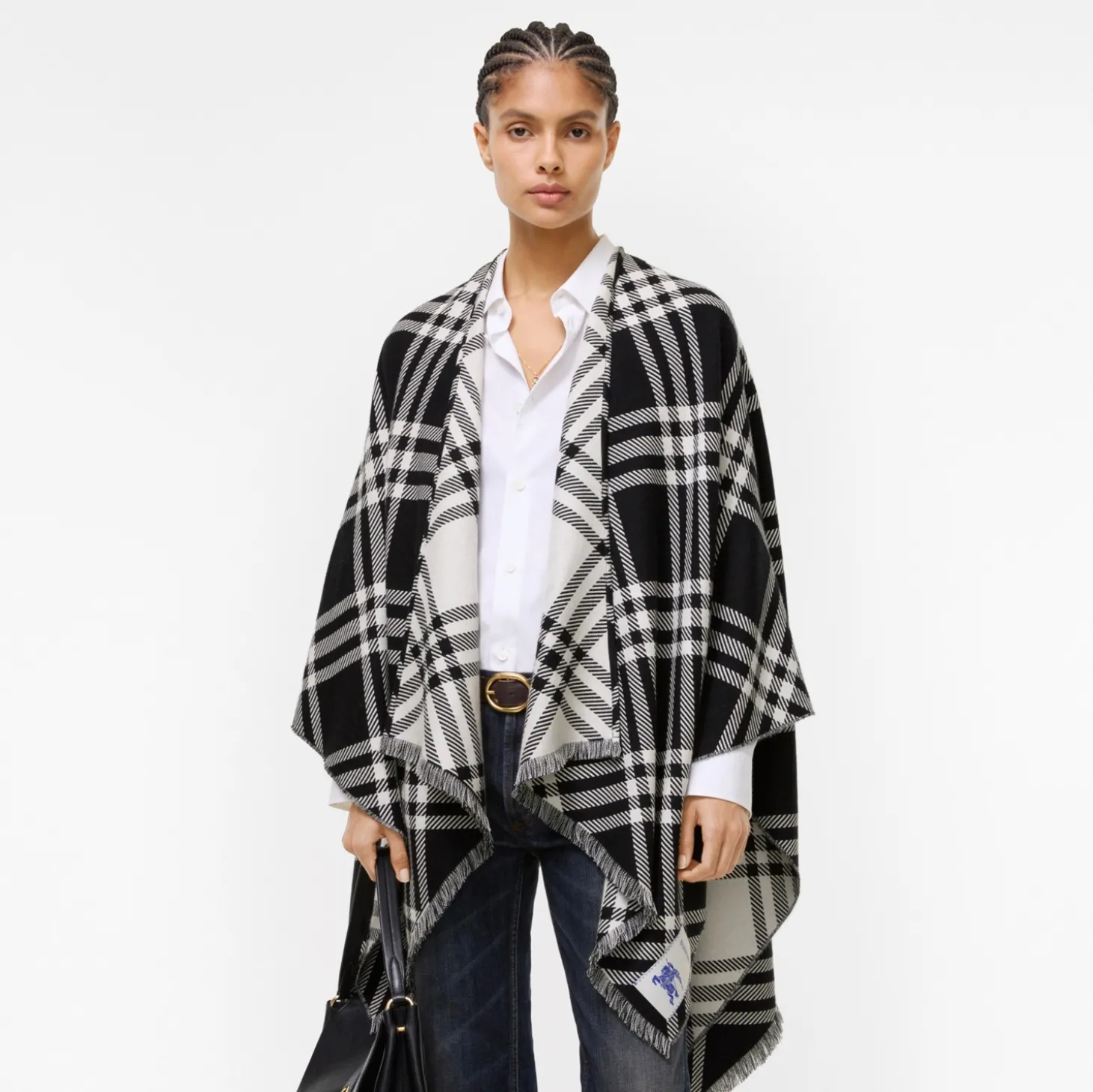 Check Wool Silk Cashmere Cape