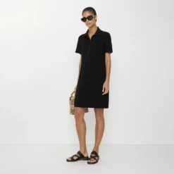 Check Wool Silk Polo Shirt Dress