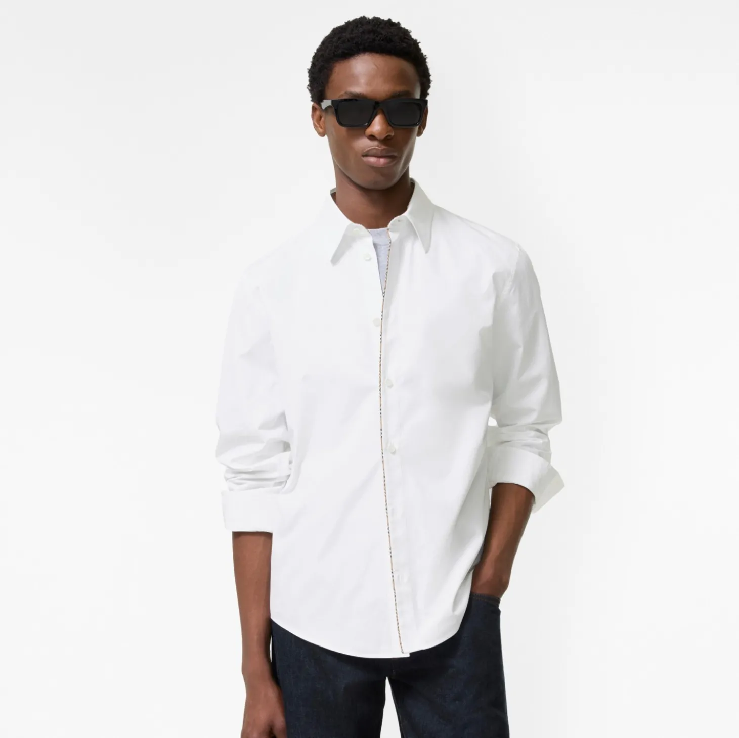 Classic Fit Check Piping Cotton Poplin Shirt