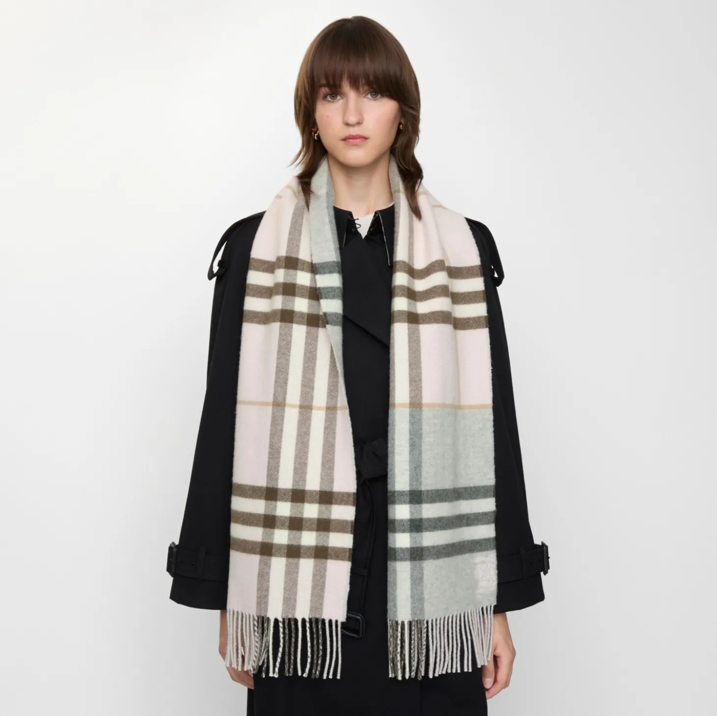 Contrast Check Cashmere Scarf
