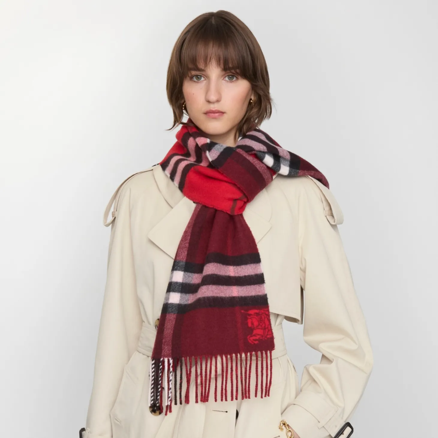 Contrast Check Cashmere Scarf