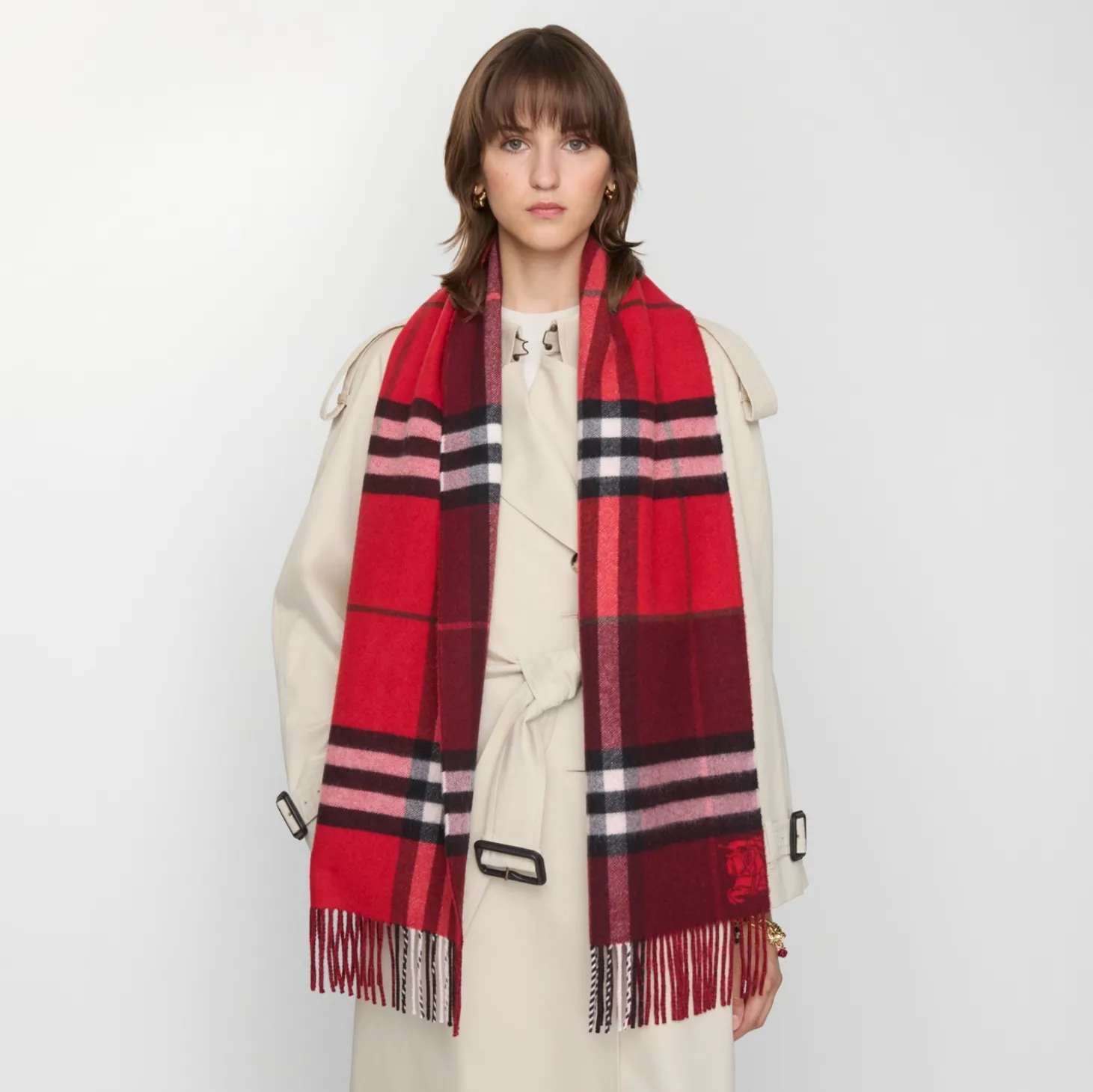 Contrast Check Cashmere Scarf